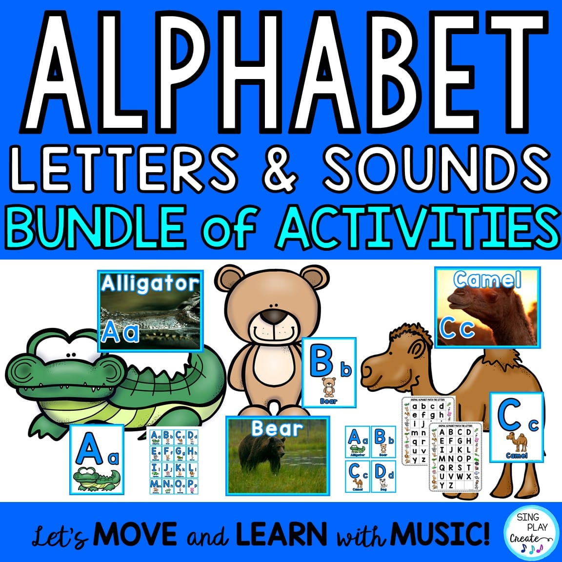 Alphabet　Identification　Song,　BUNDLE　Create　Sing　and　Sounds　Letter　Activities　Play　Animal　Cards,