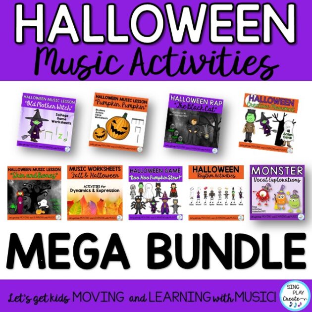 Wow your students with this Halloween Mega Bundle of elementary music activities.  Spooky!  Games, Songs, Chants, Lessons and Activities while preparing, presenting and practicing music skills. It includes (9) nine Halloween Music resources for K-6 music class. Video and Audio files included for a howling good Halloween music class.
*Now includes a Halloween Music Program Script you can use with all of the resources in this bundle.