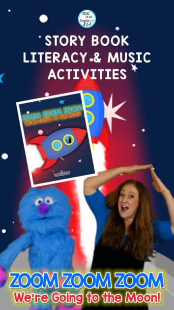 "Zoom Zoom Zoom We're Going to the Moon" nursery rhyme is a storybook and now has a Free Activity Guide with literacy, movement and music activities.