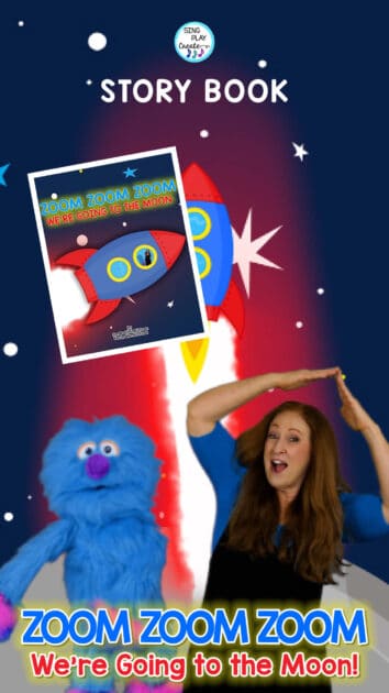 Now the favorite nursery rhyme "Zoom Zoom Zoom We're Going to the Moon" is a storybook for you to read to your children.  Download our Free Activity Guide for the literacy and music activities.