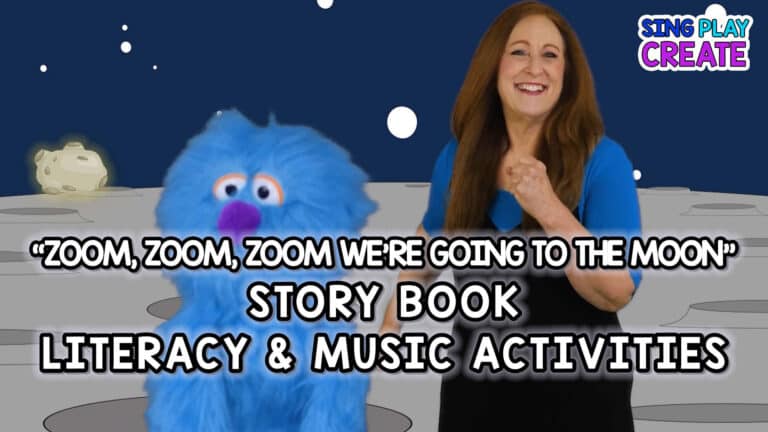 "Zoom Zoom Zoom We're Going to the Moon" nursery rhyme is a storybook and now has a Free Activity Guide with literacy, movement and music activities.