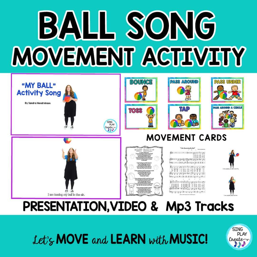 Ball Music and Movement Activity song "My Ball" is just what you need for children to explore playing with a ball, develop a sense of beat, and develop eye hand coordination, fine and gross motor skills.