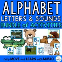 Animal Alphabet Letter Identification and Sounds Song, Cards, Activities BUNDLE