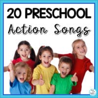 20 preschool music and movement action songs for circle time, music and movement class, and PreK as well as Kindergarten activities.