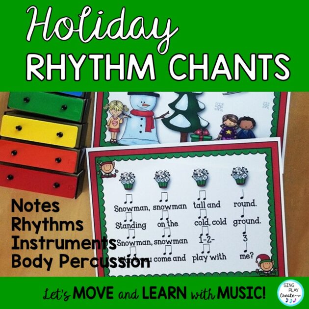 Holiday music chants to learn Rhythmic values, Play Rhythms, Play instruments, Play Rhythmic body percussion and develop pre-note reading skills. Fresh and Creative December Activity to keep students singing, moving and playing throughout the month in a variety of musical activities. Best for Kindergarten-2nd grades.