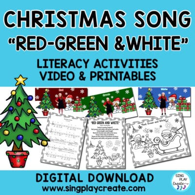 Christmas song "Red, Green and White" is an easy to learn song for children to sing and move to learn the colors of Christmas. Sung to the tune of "Three Blind Mice" makes it easy to learn the lyrics in this version. Your students will love learning "red is for berries, white is for snow, green is the color of mistletoe!" Help your students sing and move through the month of December. Whether using this action song as a brain break, music activity or for a Christmas and Holiday program, your students will love singing and moving to "Red, Green and White". Preschool through 2nd Grade.