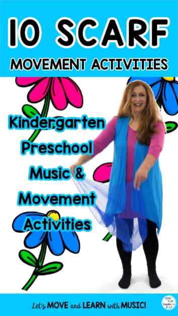 10 Scarf Movement Activities for preschool and kindergarten music time. Preschoolers and Kindergarten aged children love waving scarves around.  Don't know how?  Read the post by Sing Play Create with the 10 scarf activities you can easily do at home or at school.  LEARN MORE.