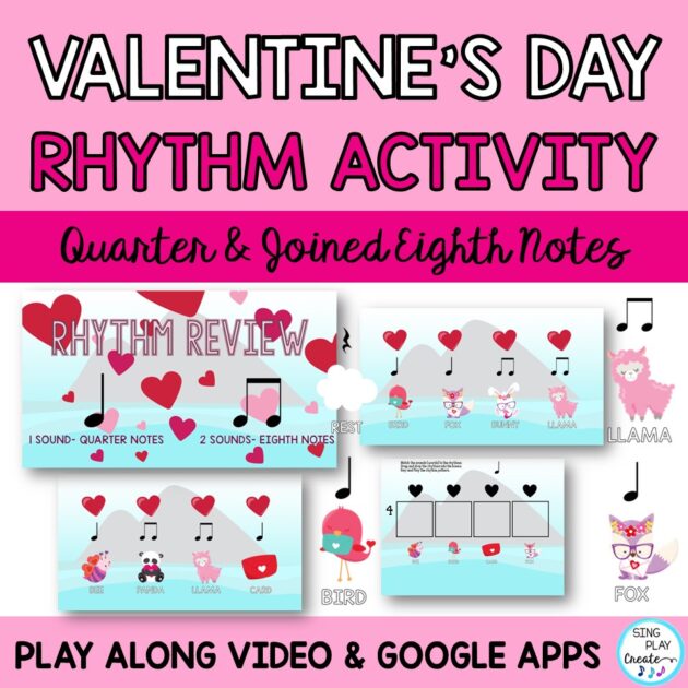 Valentine's Day Rhythm Activities LEVEL 1 : Google Apps Drag & Drop Slides