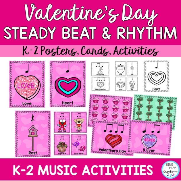 Steady Beat and Rhythm Charts, Cards, Activities L1: Valentine's Day Music