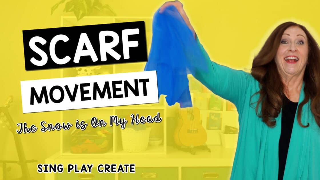 Fun winter scarf movement activity for children. Let's learn body parts, move to the music and wave our scarf around. Here's an easy tutorial for a winter scarf dance you can use with toddlers up to 2nd graders. Scarf Movement Song ""The Snow is On My Head"