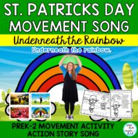 Fun St. Patrick's Day action song "Underneath the Rainbow". This is a story song to act out "looking" for the leprechaun. PreK-2