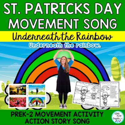 Fun St. Patrick's Day action song "Underneath the Rainbow". This is a story song to act out "looking" for the leprechaun. PreK-2