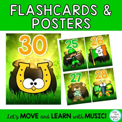 Count 1-30 St. Patrick's Day activities with music and movement, games and math center activities. Let's count to 30 with St. Patrick's Day friends!