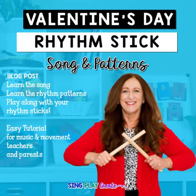 Here's a fun Valentine’s Day Rhythm Stick Song and Activity Tutorial for Kinder through 3rd grades.
You will need to adapt the activity for Kinders and have them play the beat or just one of the patterns.
3rd grades can play all the patterns and maybe make up some of their own after using this activity!
SING PLAY CREATE