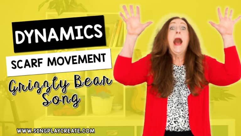 You can use scarves to teach dynamics in your elementary music classes. Use the Grizzly Bear song to teach dynamics with scarf movement.