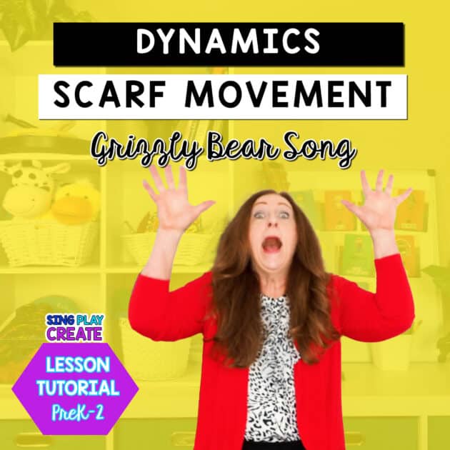 You can use scarves to teach dynamics in your elementary music classes.  Use the Grizzly Bear song to teach dynamics with scarf movement.