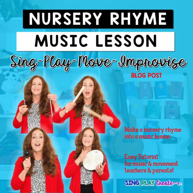 Nursery Rhyme Music Lesson Tutorial using classroom instruments to teach beat, rhythm, creating and improvising as well as a movement component to incorporate dynamics.
You can use this lesson across grade levels by scaffolding the difficulty of rhythms, melody, and ostinato parts. 
I'm using the song "1-2-3-4-5 Fish Alive".
SING PLAY CREATE BLOG POST