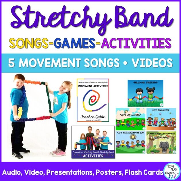 Stretchy Band Songs & Movement Activities BUNDLE: Music, PE, Team Building