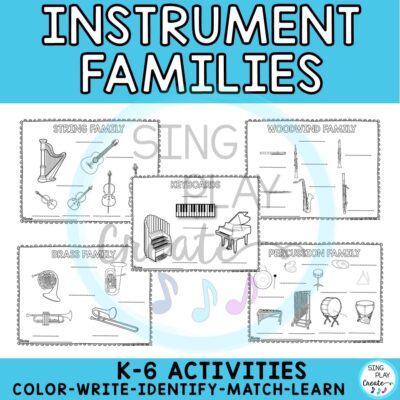 Learn about the Instrument families using these worksheet activities. Coloring, matching, word search and more in this instrument family set of 20 worksheets including write a story and a mini-book of instruments families. So many ways to use these diverse activities. Use in stations, Sub Tub, whole and small groups to help students learn about the instruments and families. K-6 applications.