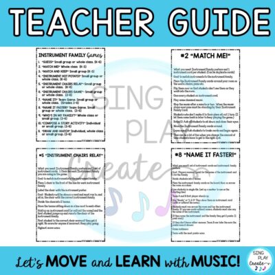 Learn about the Instruments and their families in your K-6 music classroom with these 11 easy to play and set up games and activities using instrument family and instrument cards and posters. Get the 11 games and pair them with your flashcards for interactive music class learning. Use these games for teaching, assessment, beginning of year, end of year activities, reward days, practice and team building activities. These games are adaptable to Grades K-6.
