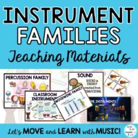 Teaching materials for Instrument Families and all the instruments of the orchestra, Orff instruments and music classroom instruments.