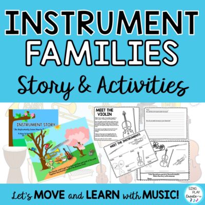 The “Instruments Learn How to Make Harmony” instrument story is about four instruments (Violin, Flute, Trumpet, Maracas) who can’t agree on lunch choice. Students learn how the instruments share and make harmony. Best for grades PreK-3