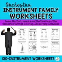 Orchestra Instrument Family coloring sheets and activities to Learn the Instruments of the orchestra. 109 No Prep coloring activities for children ages 4-10