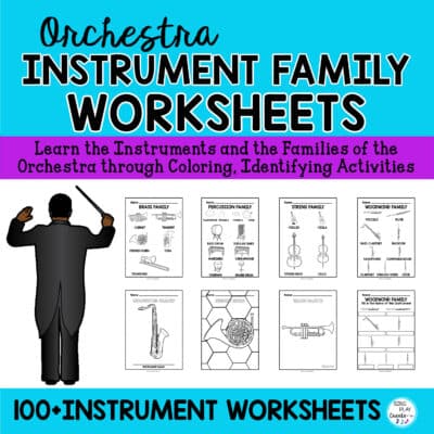 Orchestra Instrument Family coloring sheets and activities to Learn the Instruments of the orchestra. 109 No Prep coloring activities for children ages 4-10