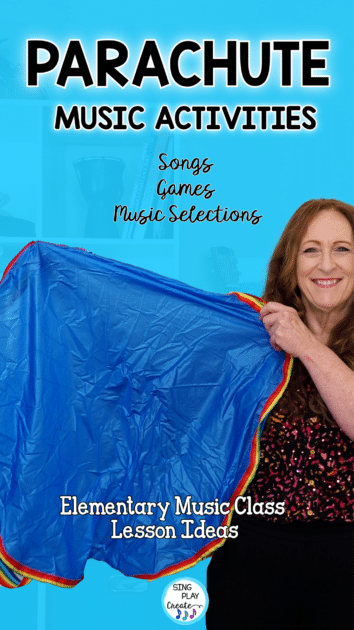 Five parachute music and movement activities K-5 ideas! In today's post I'm sharing five music activities you can use to learn music concepts.  I'm using classical music in this teaching tutorial to teach beat, fast/slow, loud/soft, a story song and a calm down activity using games and movement with the parachute.
