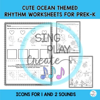 Ocean Rhythm Worksheets K-6 Levels Print & Go for the elementary music teacher, piano teacher, homeschool music lessons and private music teachers to help their students learn rhythms through decoding, coloring and writing activities. SING PLAY CREATE