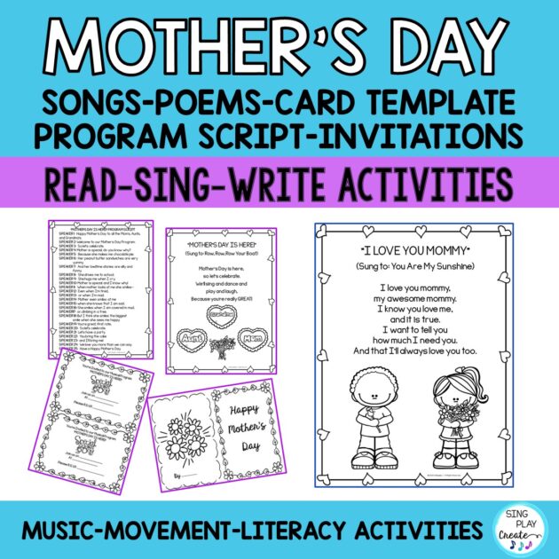Sweet and simple Mother’s Day Literacy Activities for your PreK-3 classroom. Use as a literacy unit or for a Mother's Day program. Rhyming lines to help you connect with your literacy units. The Mother's Day Literacy Songs, Poems, Readers Theater and writing activities to help students share their feelings for the special mom, aunt, grandma, in their life. Now with EDITABLE script.